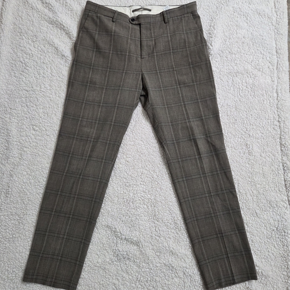 Zara Women's Brown Checkered Straight Leg‎ Pants 32 Business Office Plaid